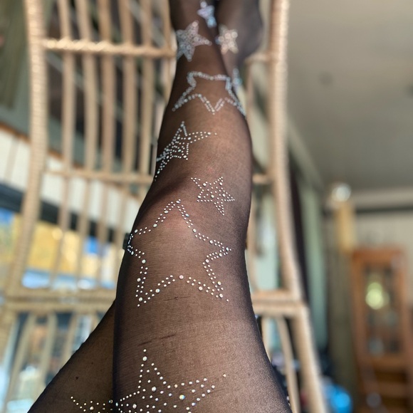 Other - Sheer Black Rhinestone Star Tights
